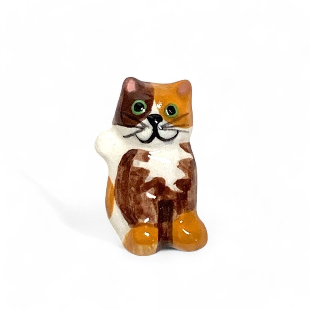 Vintage Tortoiseshell Cat Pin Orange Brown White Ceramic 1.5"